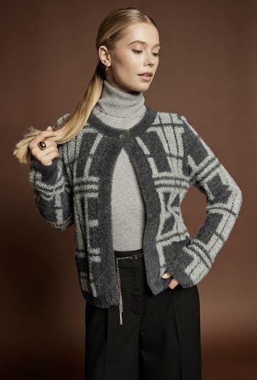 Wzorzysty rozpinany sweter