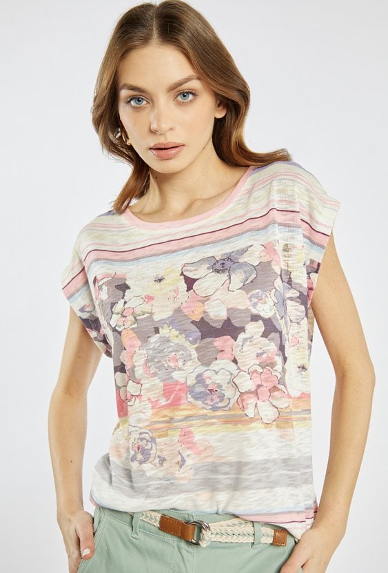 Luźny T-shirt z kwiatowym wzorem