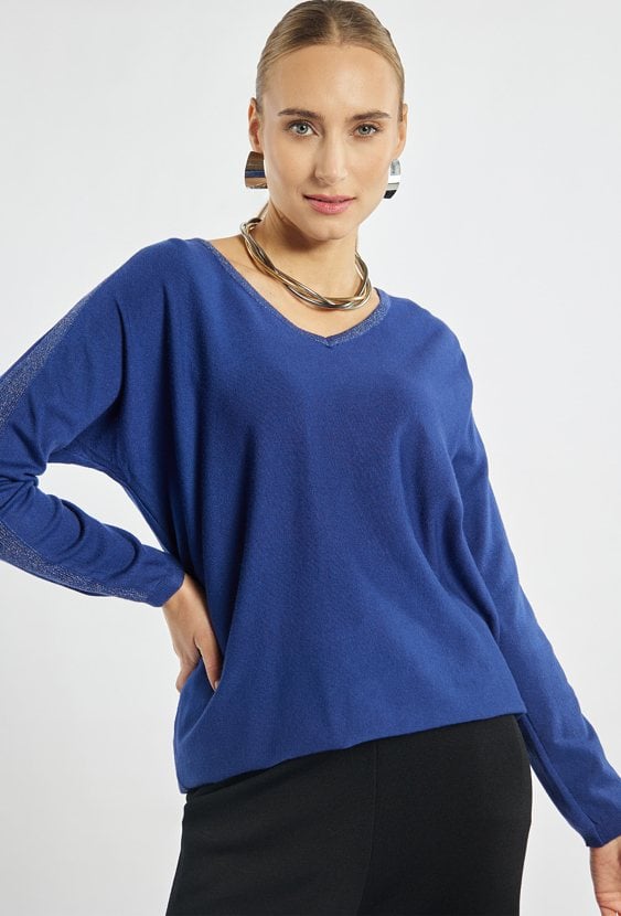 Sweter damski z połyskującym paskiem