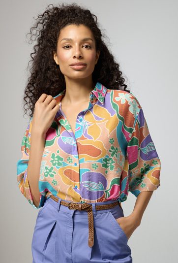 Luźna koszula w kolorowy wzór