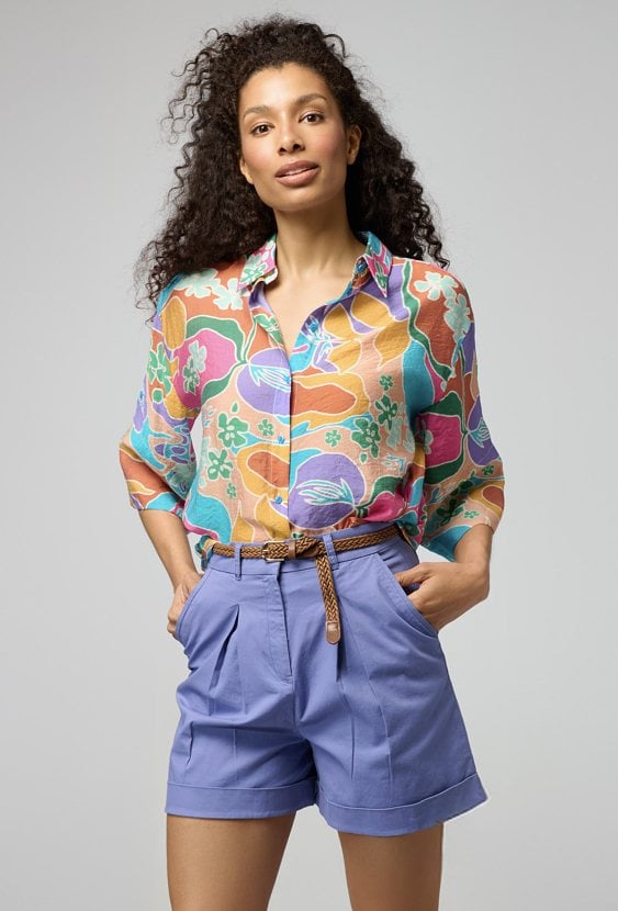 Luźna koszula w kolorowy wzór