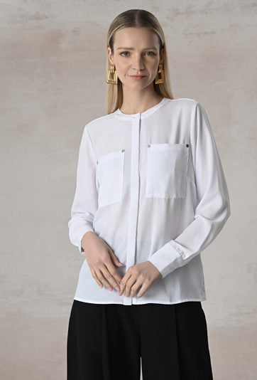 Biała koszula ze stójką