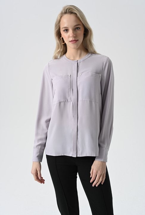 Zwiewna koszula ze stójką