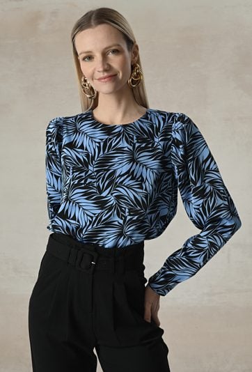 Bluzka w czarno-niebieski print