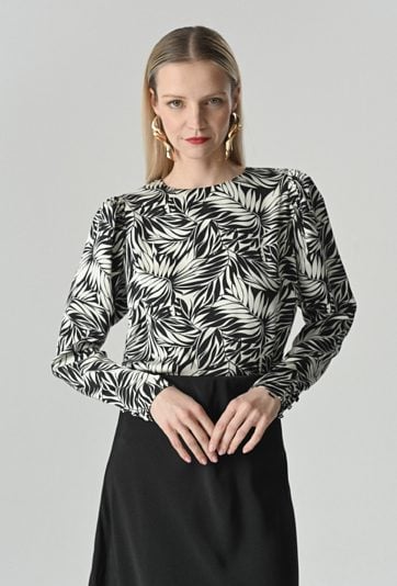 Bluzka w biało-czarny print