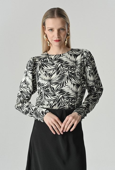 Bluzka w biało-czarny print