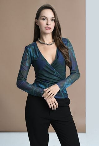 Marmurkowa bluzka z dzianiny mesh