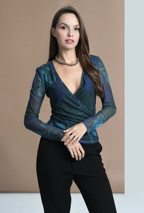 Marmurkowa bluzka z dzianiny mesh