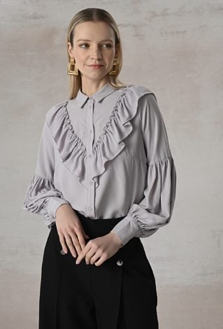 Szara koszula z falbaną