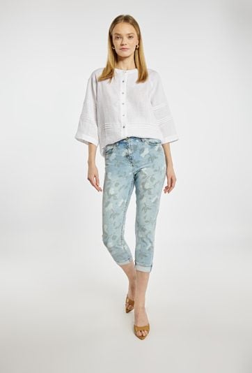 Jeansy 7/8 z kwiatowym wzorem