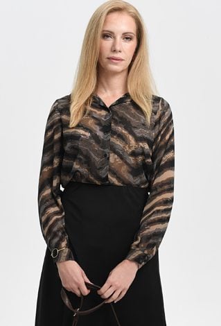 Zwiewna koszula w brązowy print