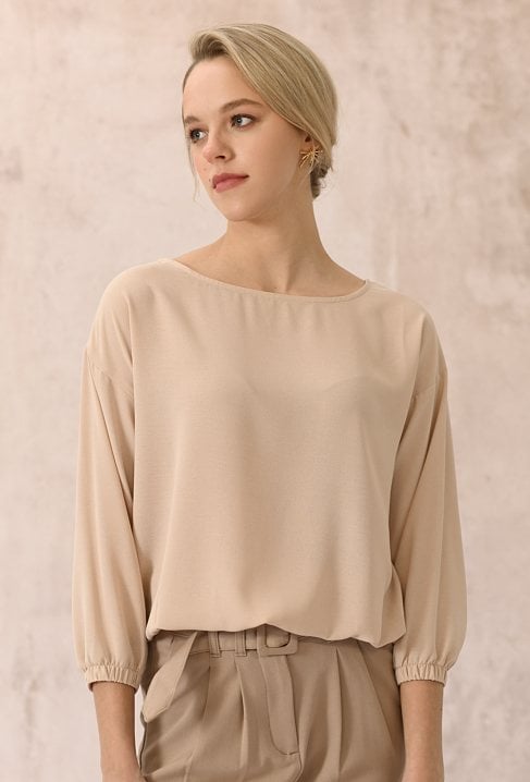 Gładka bluzka z rękawem 3/4