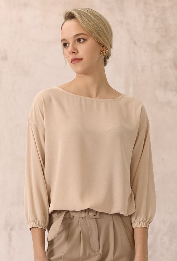 Gładka bluzka z rękawem 3/4