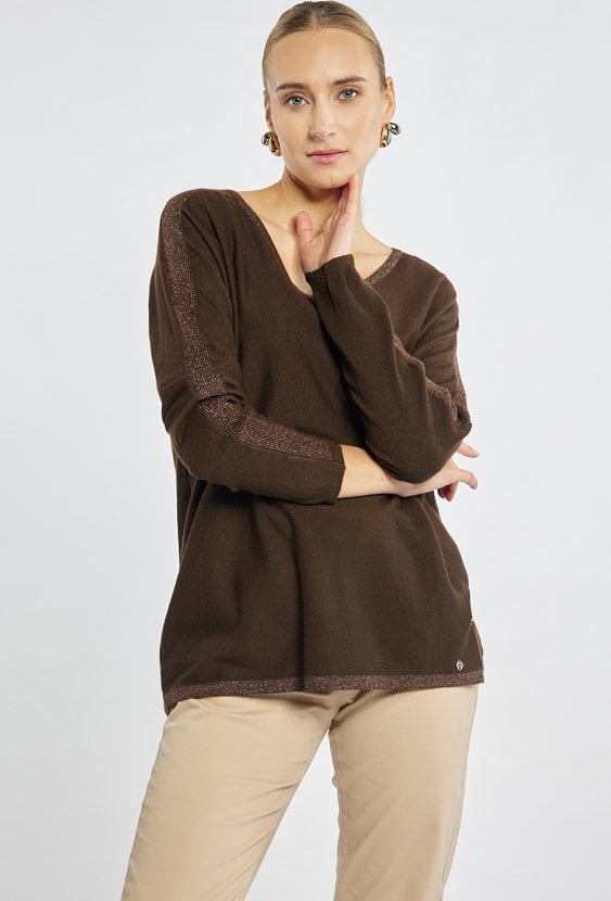 Sweter damski z połyskującym paskiem