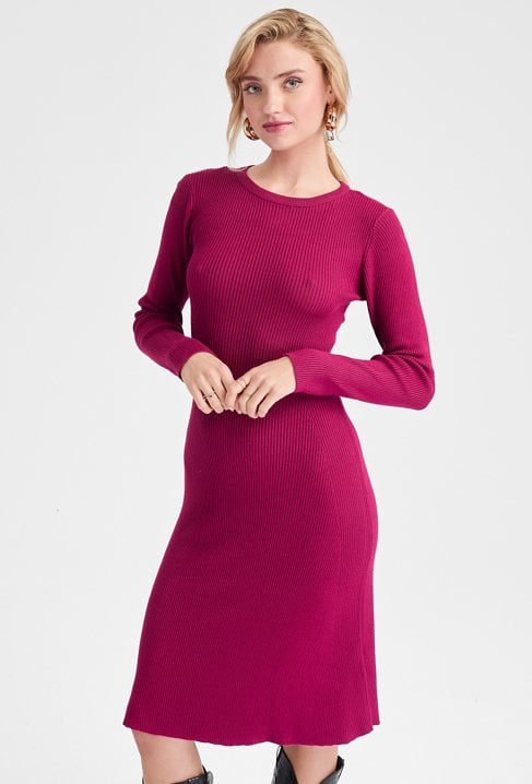 Bordowa klasyczna sukienka z wiskozy