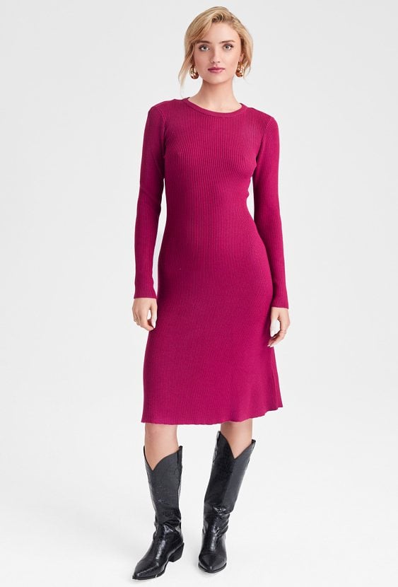 Bordowa klasyczna sukienka z wiskozy