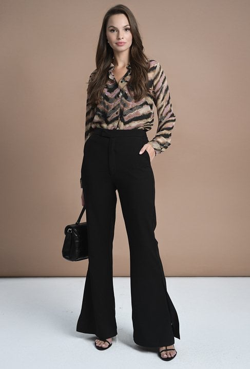 Zwiewna koszula w brązowy print