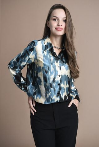 Koszula z satynowej tkaniny w energetyczny wzór