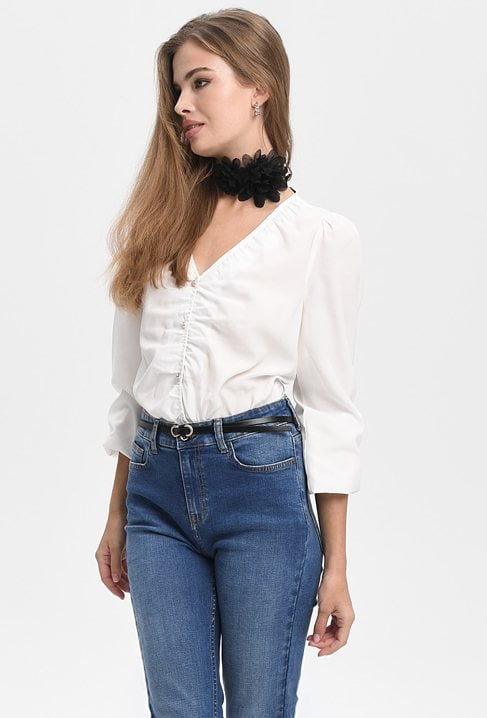 Koszula z marszczeniem i dekoltem w V-nek