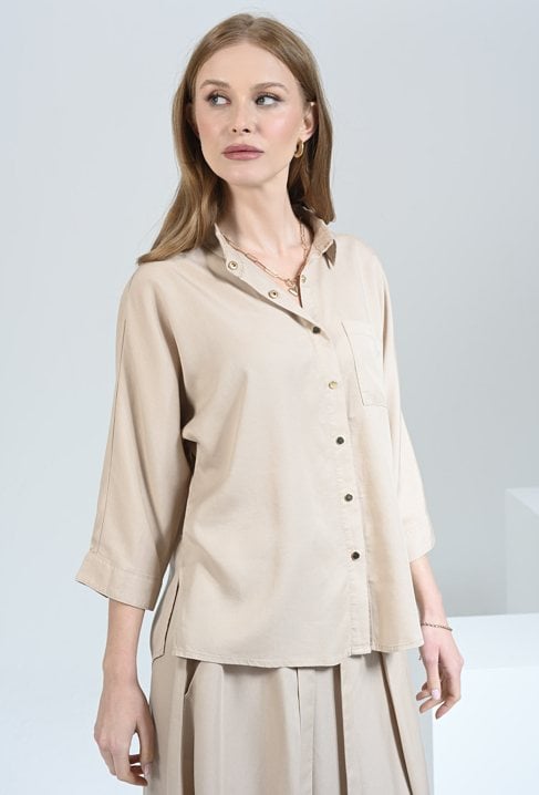 Beżowa koszula z lyocellu