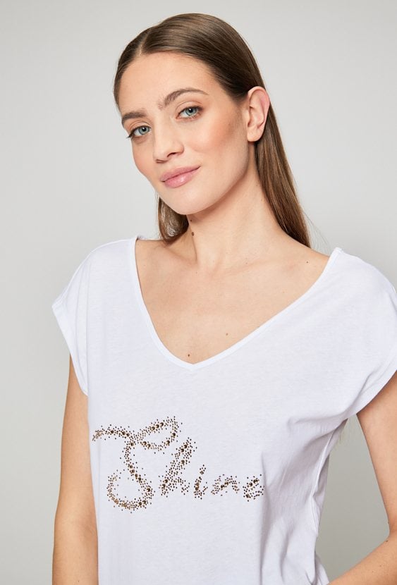 Bawełniany t-shirt z cekinowym napisem