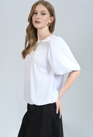 Biała bluzka z bufiastym rękawem