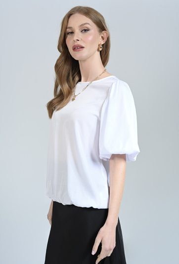 Biała bluzka z bufiastym rękawem