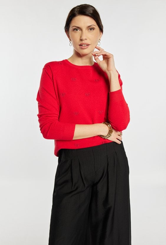 Sweter damski z kokardkami