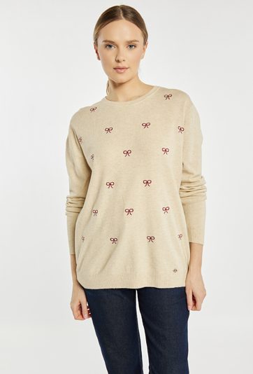 Sweter damski z kokardkami
