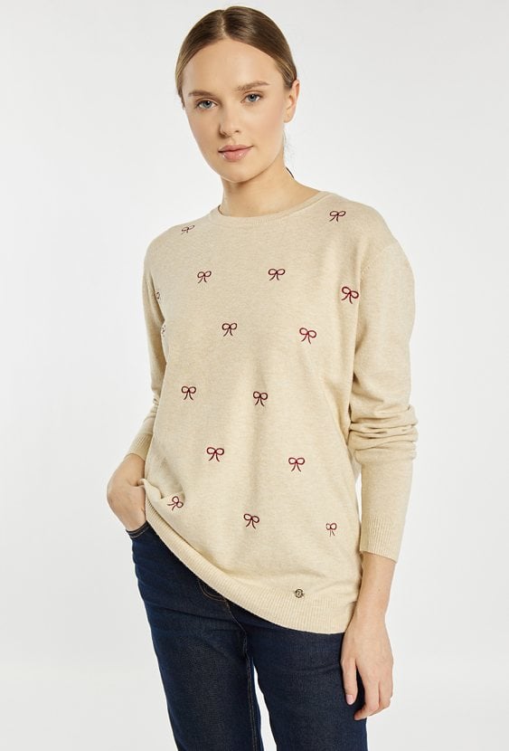 Sweter damski z kokardkami