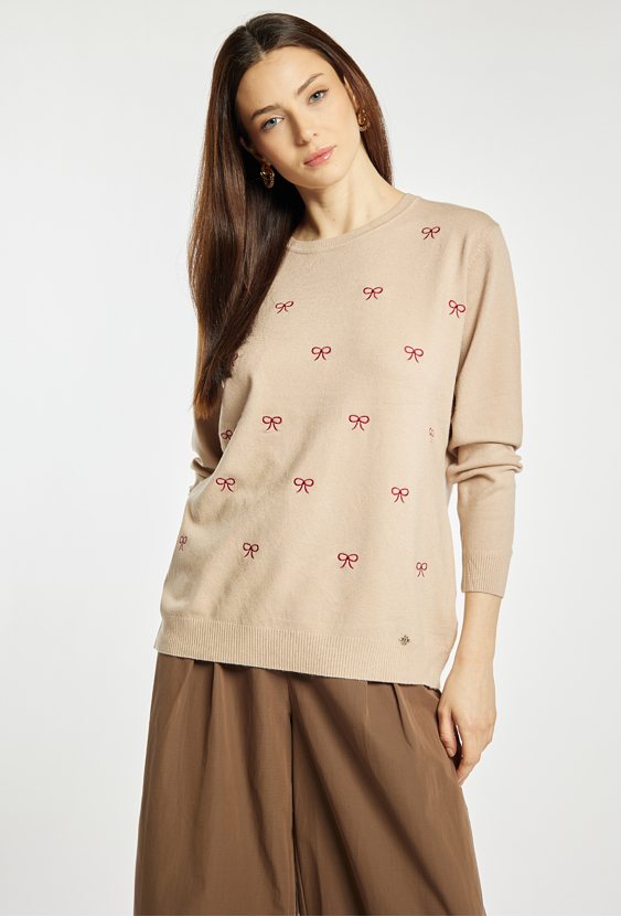 Sweter damski z kokardkami