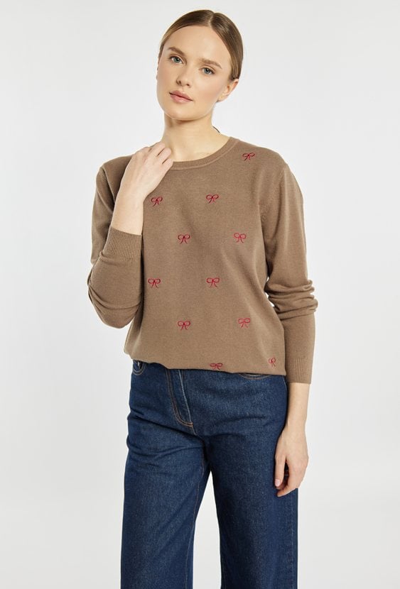 Sweter damski z kokardkami