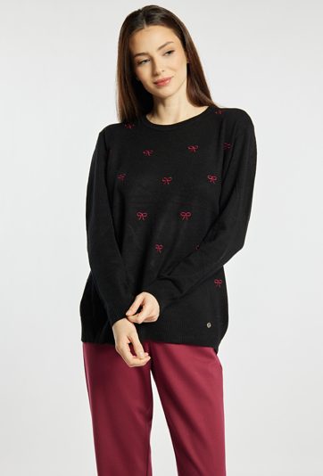 Sweter damski z kokardkami