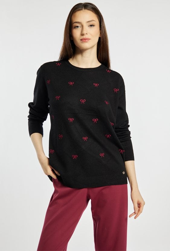 Sweter damski z kokardkami