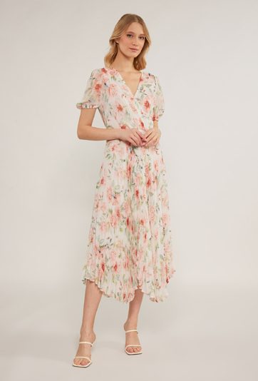 Plisowana sukienka w kwiaty