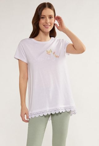 T-shirt z koronkowym wykończeniem