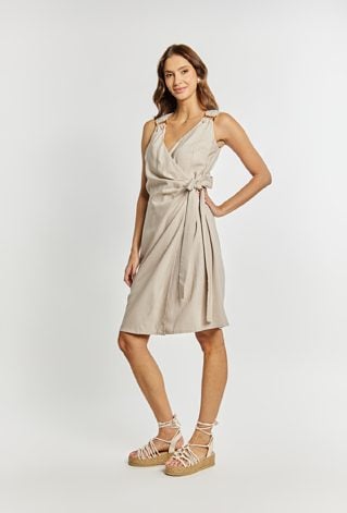 Lniana sukienka na zakładkę