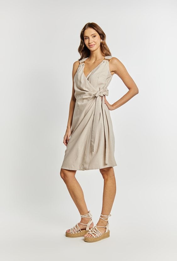 Lniana sukienka na zakładkę