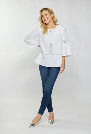 Bawełniana bluzka z ażurowym wzorem