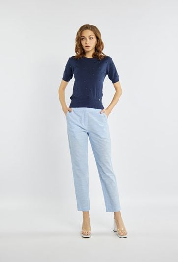 Spodnie damskie z domieszką lnu