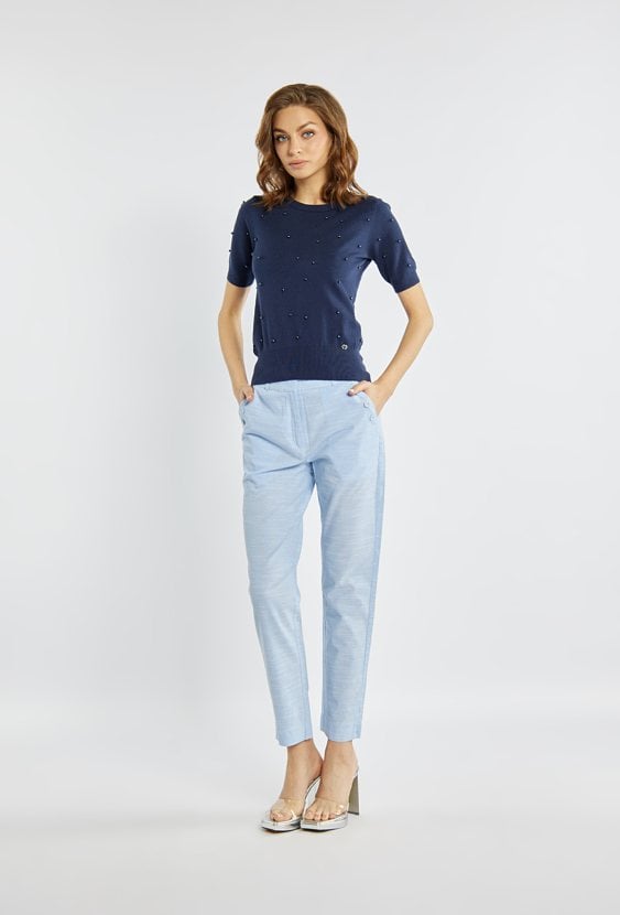 Spodnie damskie z domieszką lnu