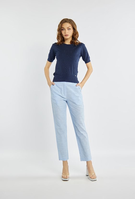 Spodnie damskie z domieszką lnu