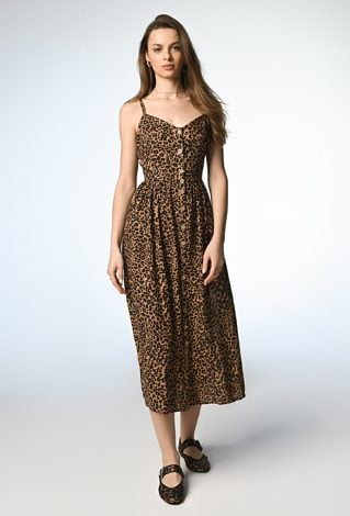 Letnia sukienka w panterkę z wiskozy i lnu