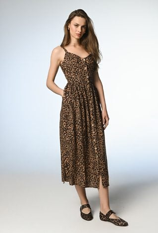 Letnia sukienka w panterkę z wiskozy i lnu