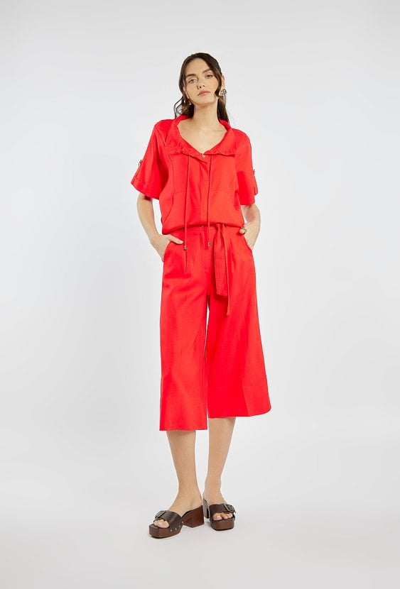 Szerokie spodnie z dodatkiem lnu