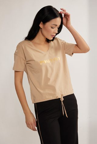 Bawełniany t-shirt damski ze ściągaczem u dołu