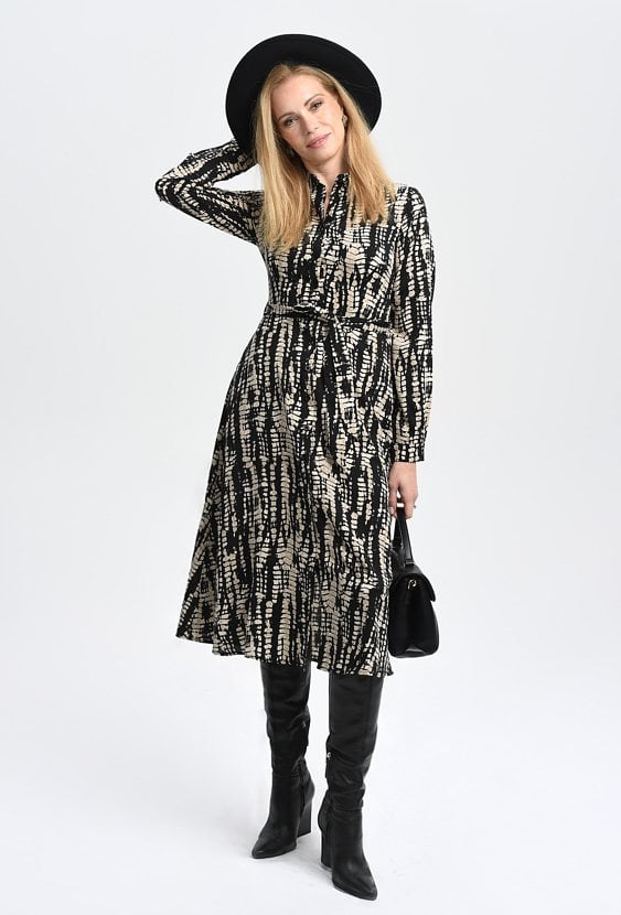 Czarno-beżowa sukienka typu szmizjerka