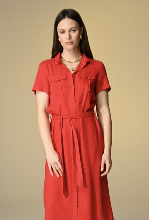 Czerwona szmizjerka z wiskozy i lnu