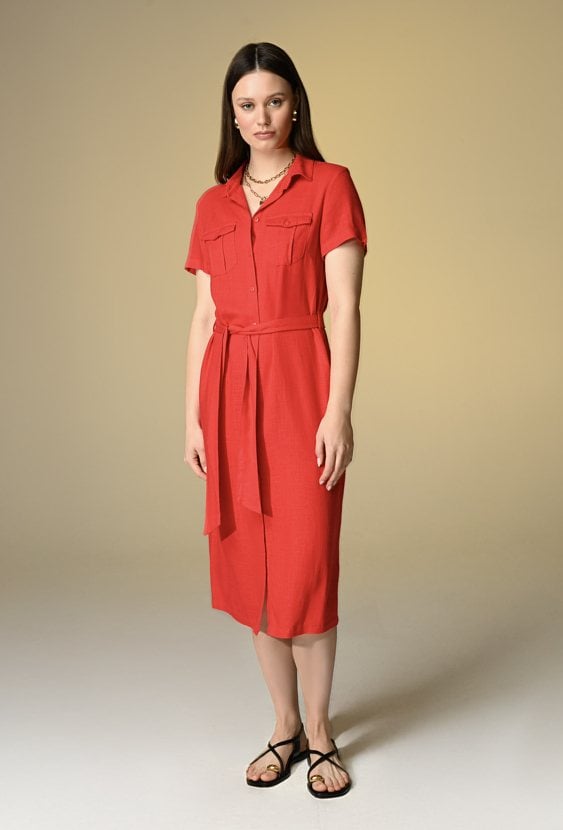 Czerwona szmizjerka z wiskozy i lnu