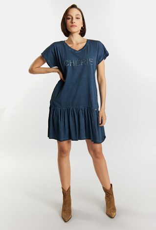 Sukienka damska z dżetowym napisem